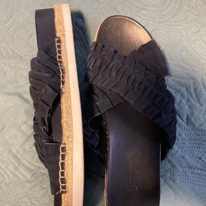 Navy Sandals, low platform